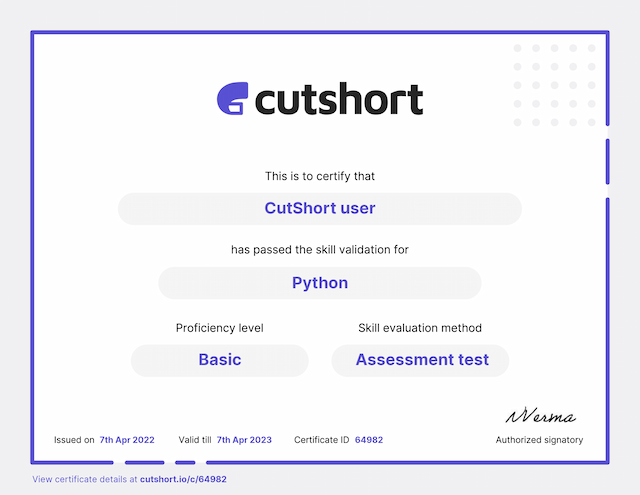 Deepak's skill certificate for Python | Cutshort